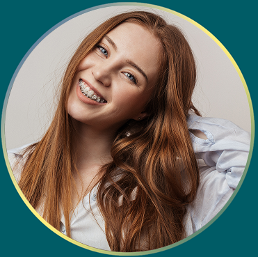Young woman with braces smiling